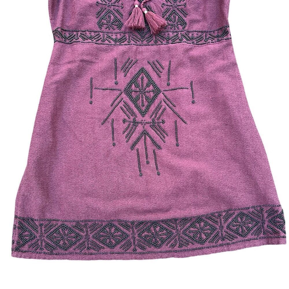 Abercrombie & Fitch Dress Women's Small Maroon Beaded Aztec Sleeveless Tie Neck - Picture 13 of 16